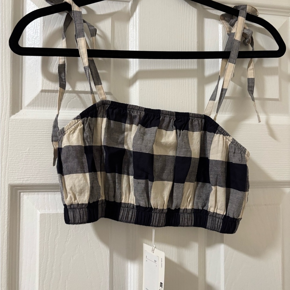 COS Black and Cream Checkered Top